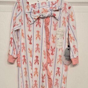 Milkberry Baby Girl Bamboo Lobster Ruffle Sleeper with matching headband 6-9 m